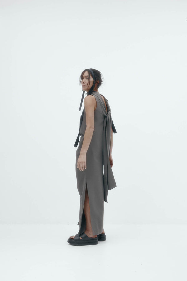Laro Dress: Grey Drape Suiting