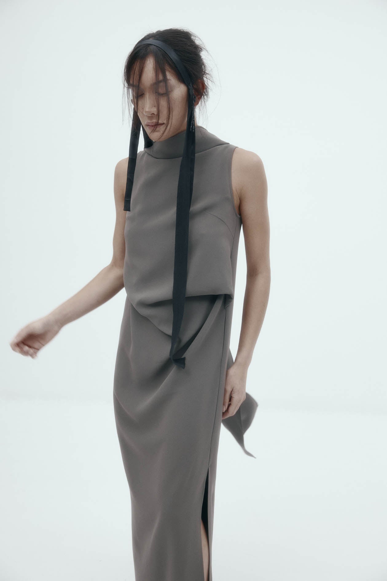 Laro Dress: Grey Drape Suiting