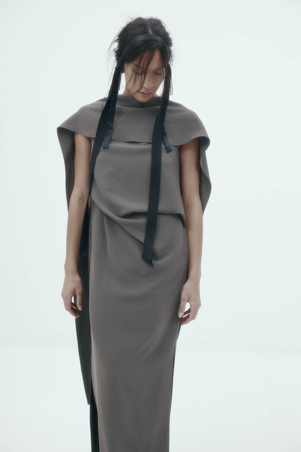 Laro Dress: Grey Drape Suiting