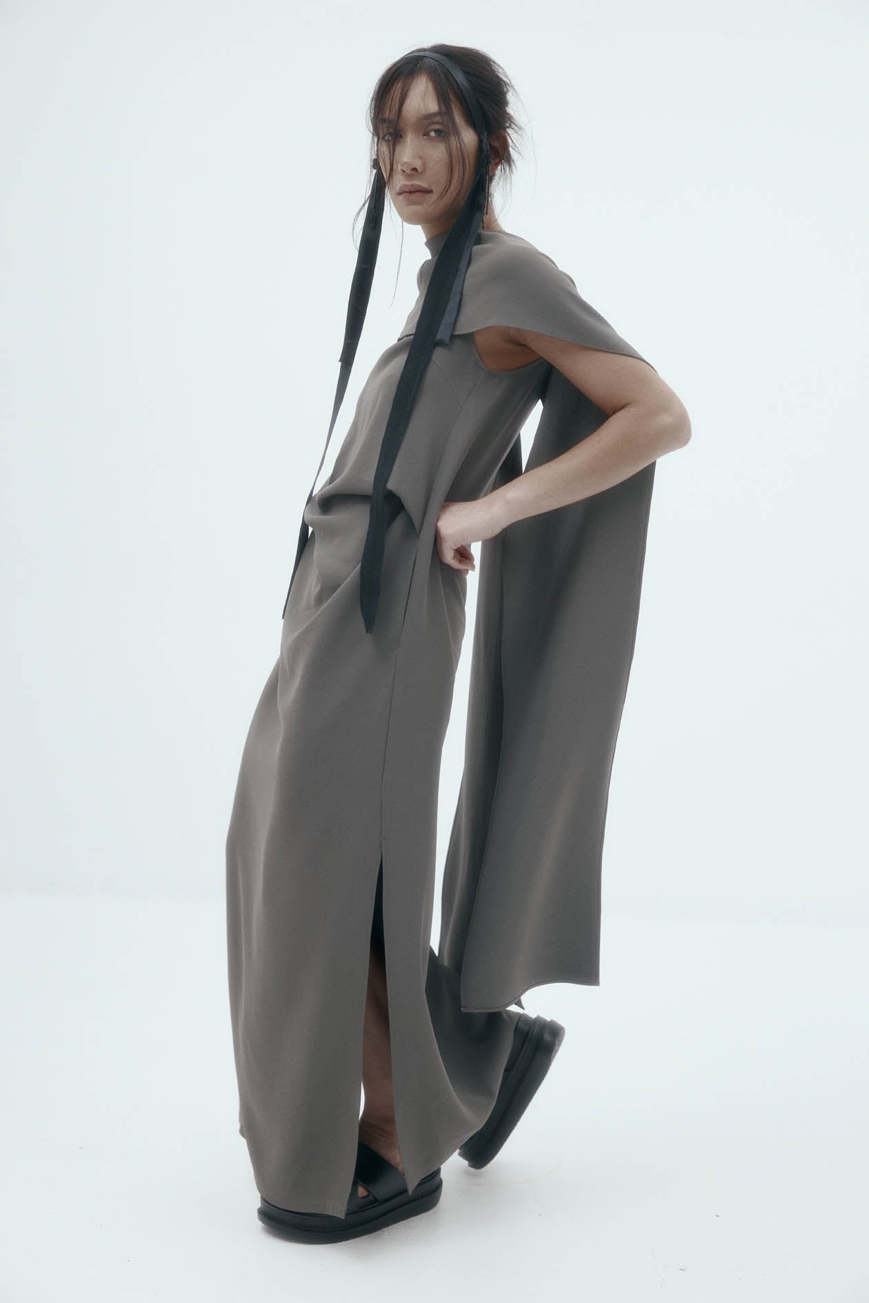 Laro Dress: Grey Drape Suiting