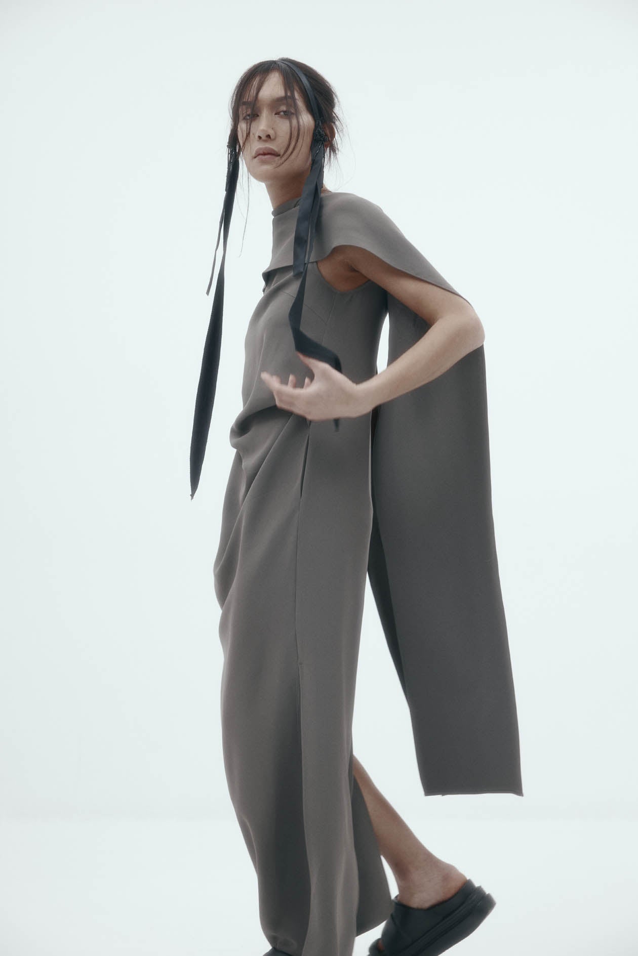 Laro Dress: Grey Drape Suiting