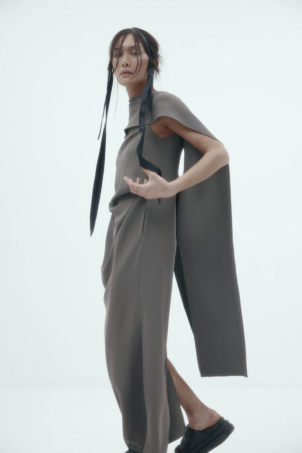 Laro Dress: Grey Drape Suiting