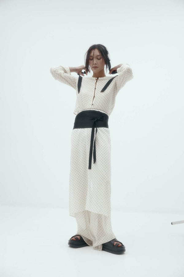 Eileen Top: Cream & Black Polka Dot Silk