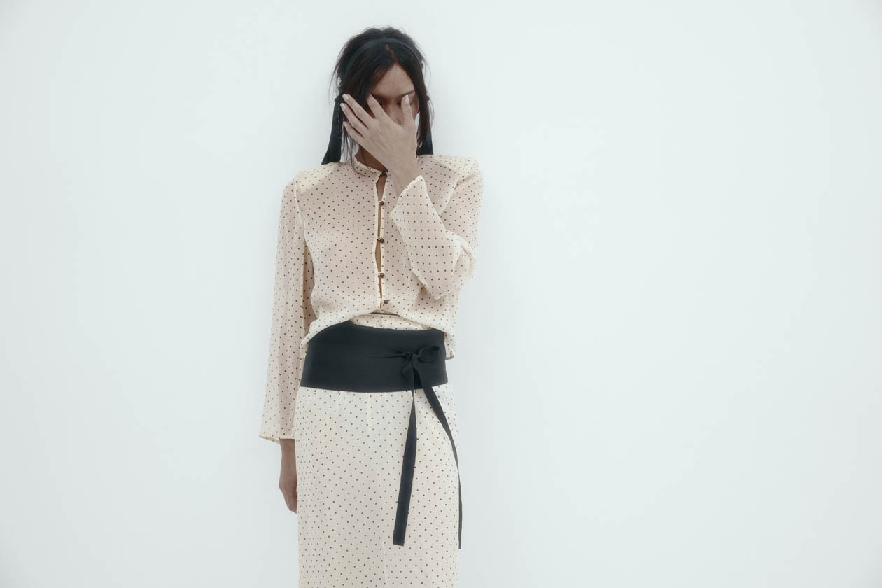 Eileen Top: Cream & Black Polka Dot Silk