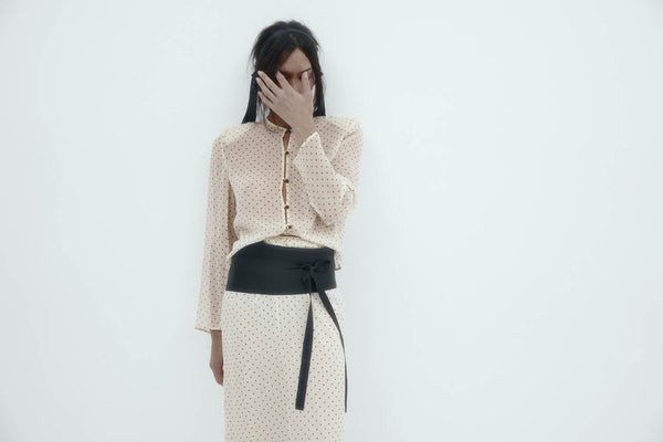 Eileen Top: Cream & Black Polka Dot Silk