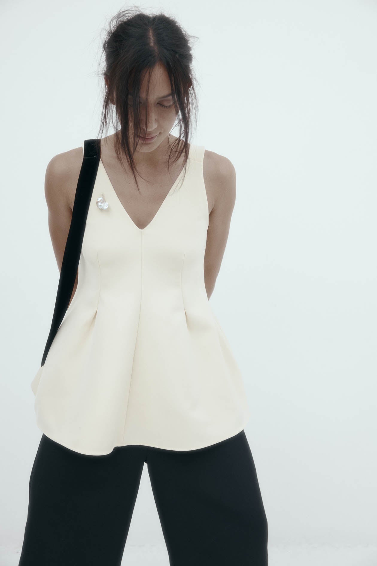 Lucinda Top: Bone Bonded Suiting