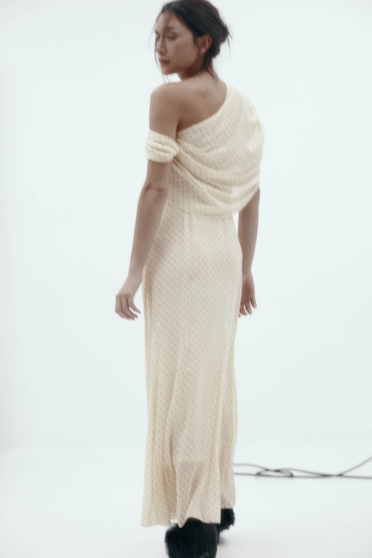 Lucille Dress: Cream Polka Dot Silk
