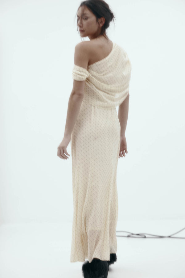 Lucille Dress: Cream Polka Dot Silk