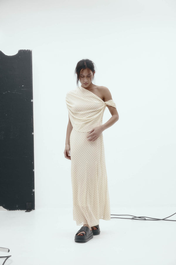 Lucille Dress: Cream Polka Dot Silk