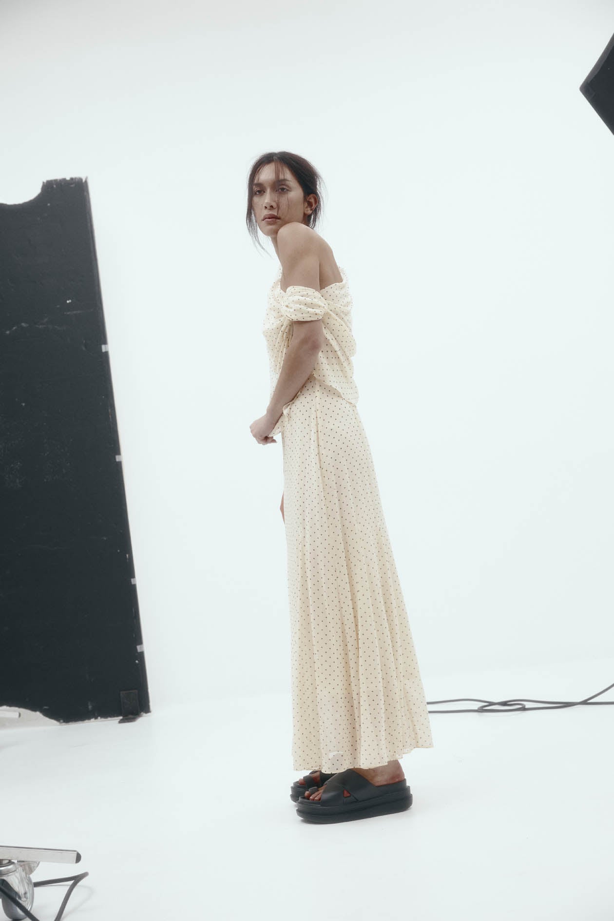 Lucille Dress: Cream Polka Dot Silk