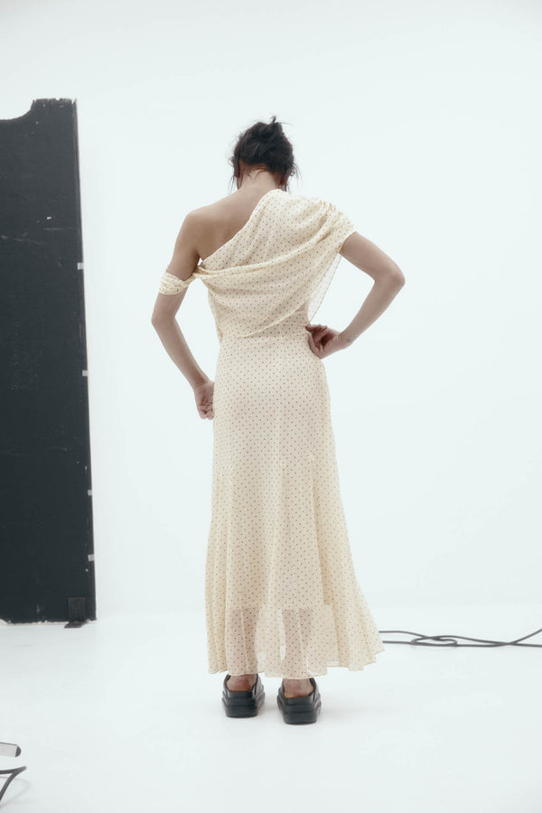 Lucille Dress: Cream Polka Dot Silk