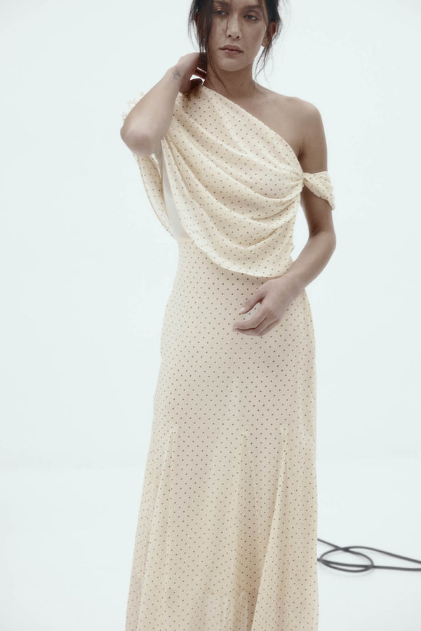 Lucille Dress: Cream Polka Dot Silk