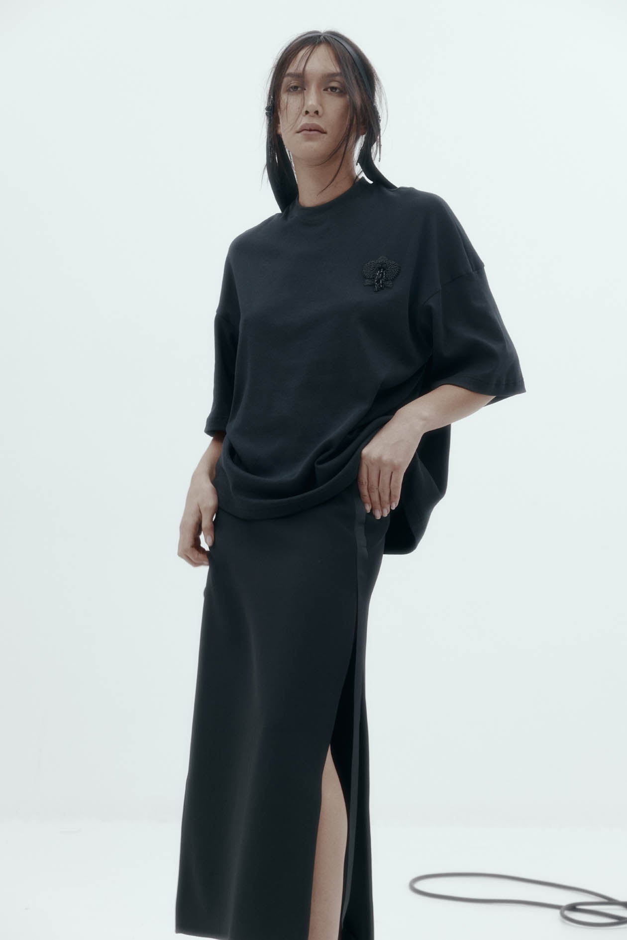 Viktor Skirt: Black Bonded Suiting