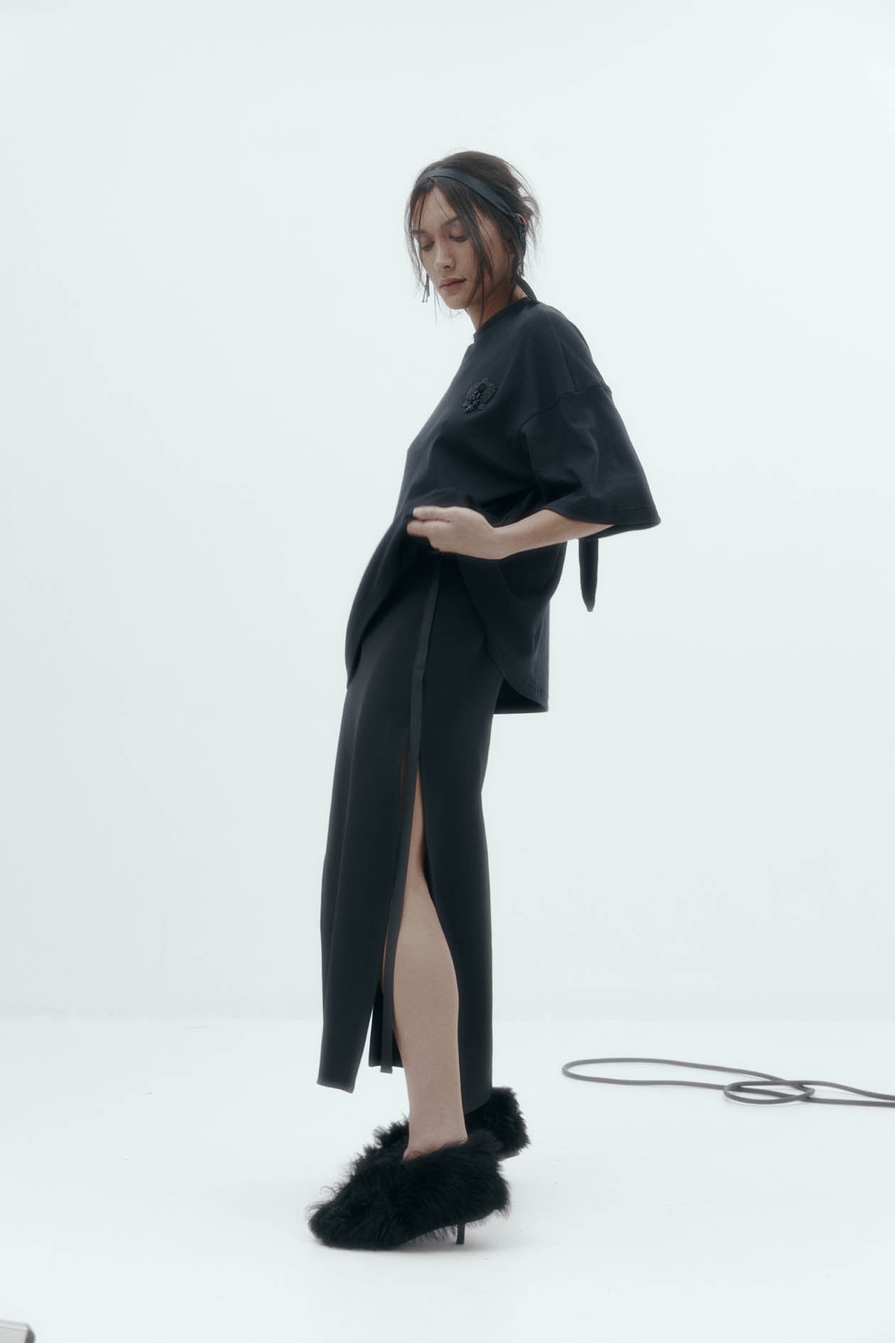 Viktor Skirt: Black Bonded Suiting