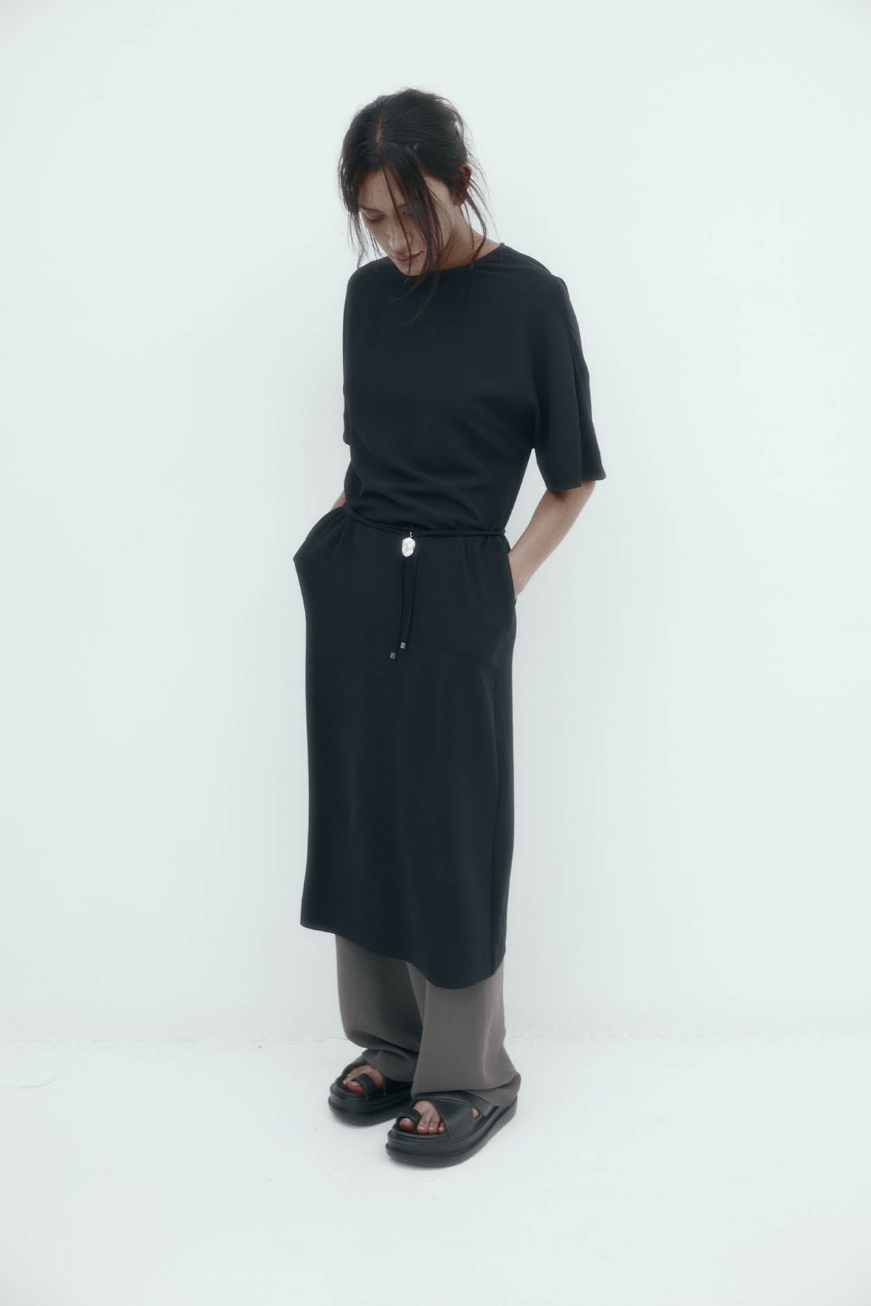 Dennison Dress: Black Drape Suiting