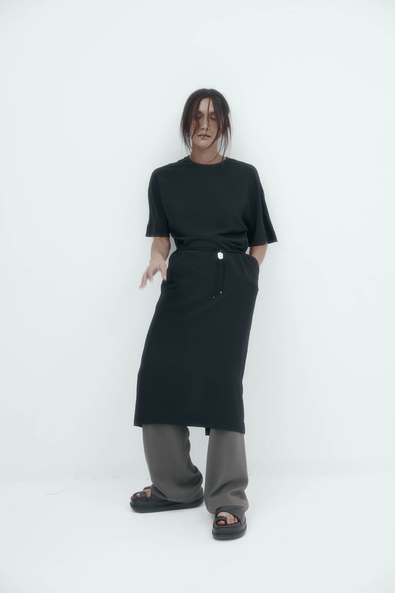 Dennison Dress: Black Drape Suiting
