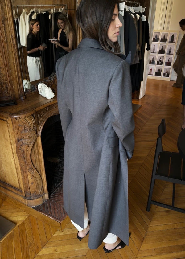 Double-breasted blazer coat: Dark grey melange
