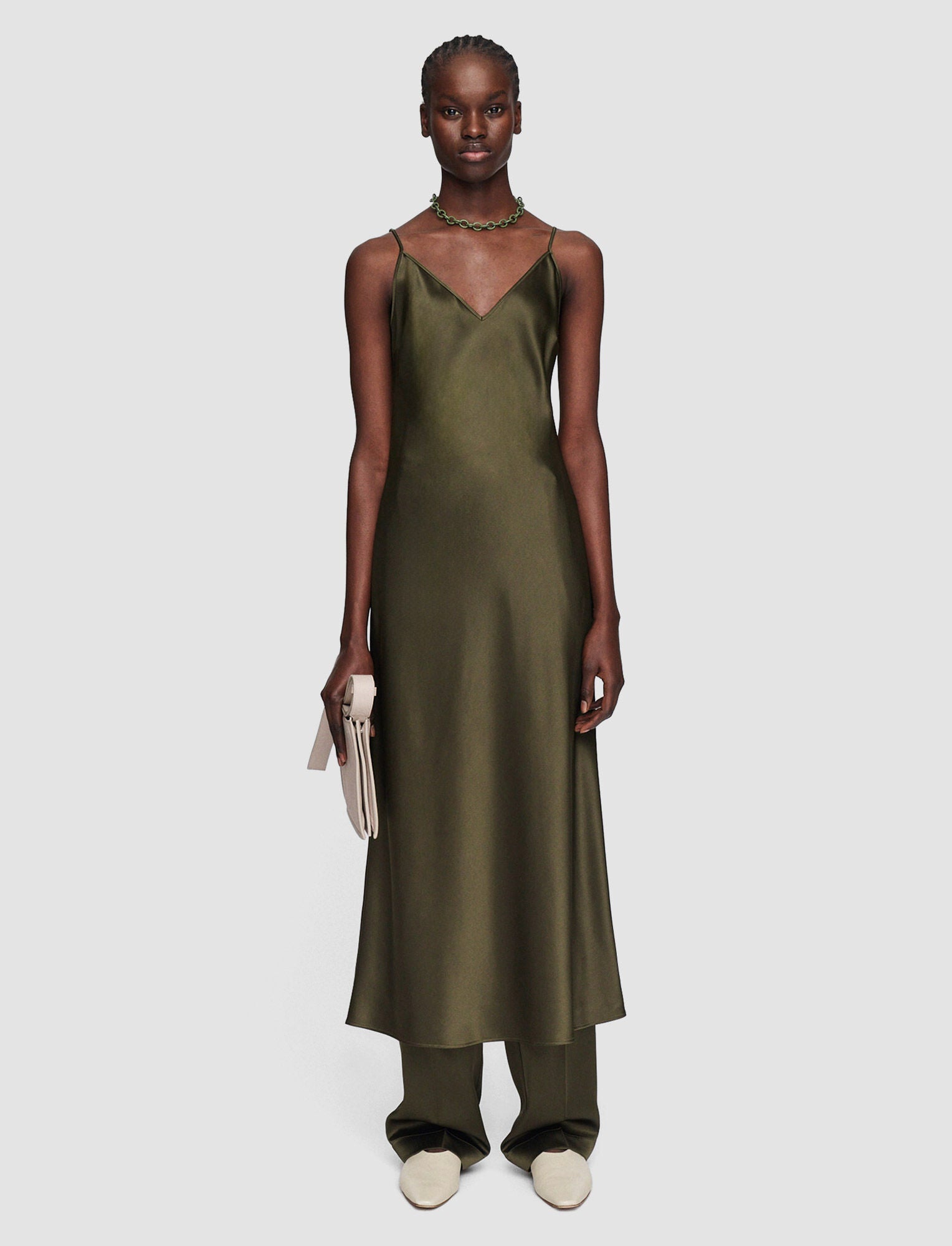 Clea Silk Satin Dress: Avocado