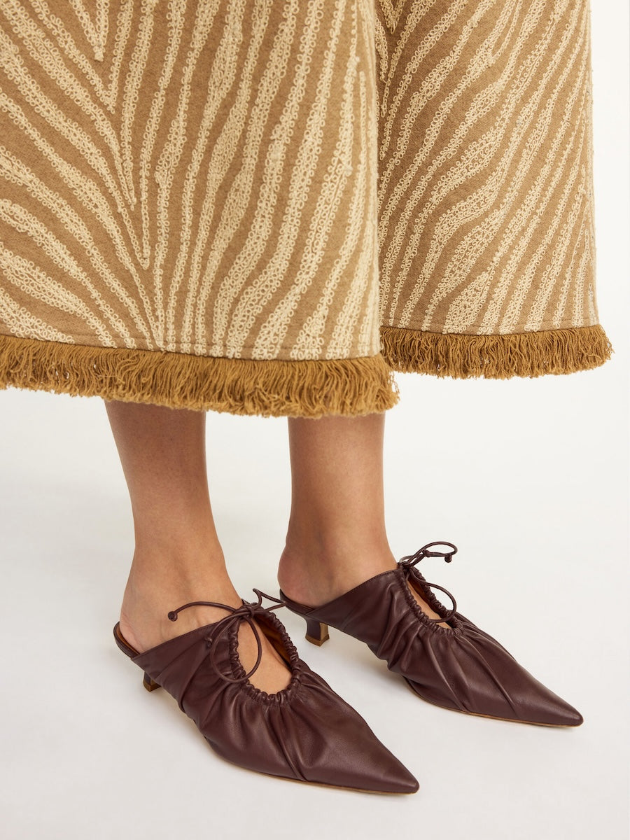 MASEY LEATHER MULES: DARK MAHOGANY