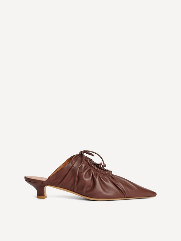 MASEY LEATHER MULES: DARK MAHOGANY