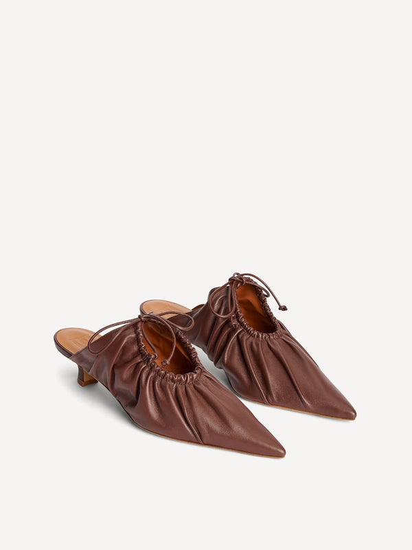 MASEY LEATHER MULES: DARK MAHOGANY