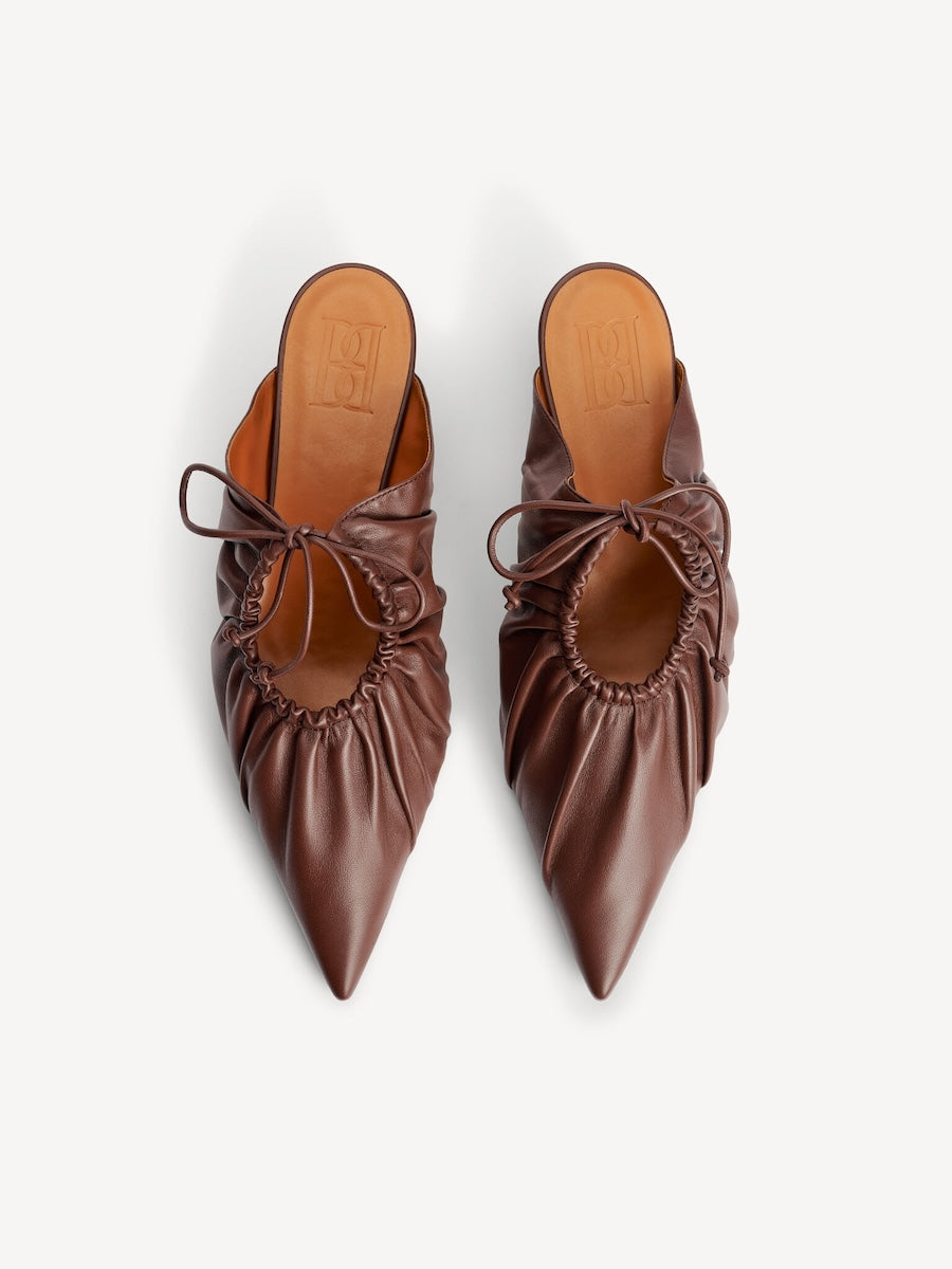 MASEY LEATHER MULES: DARK MAHOGANY