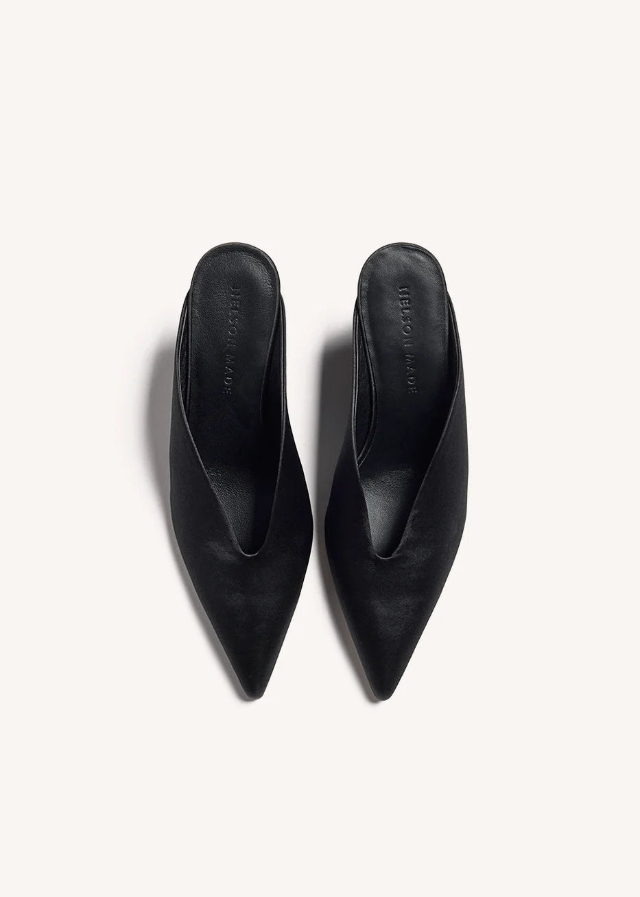 Mina Mule: Black Satin