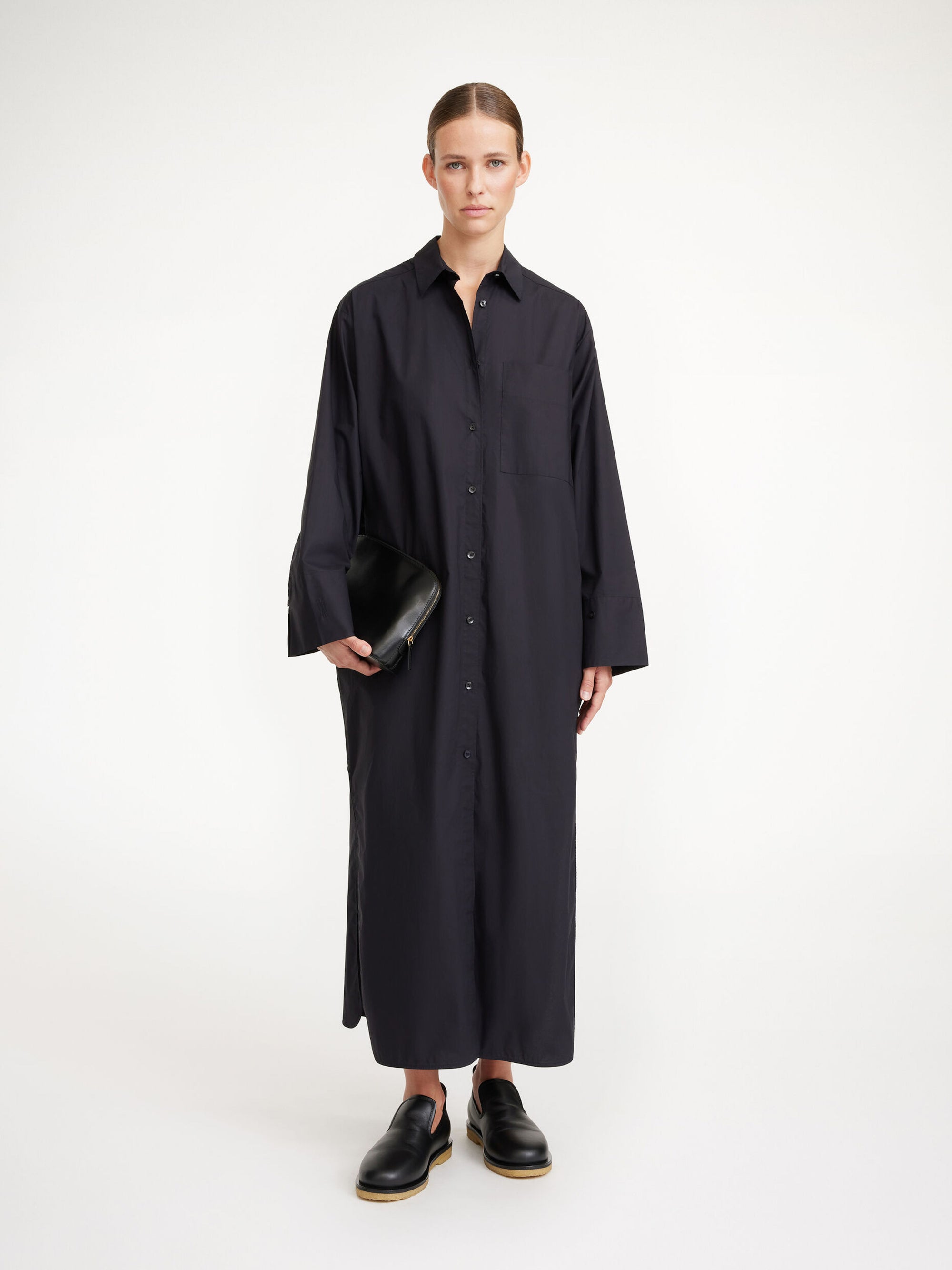 PERROS SHIRT DRESS: BLACK