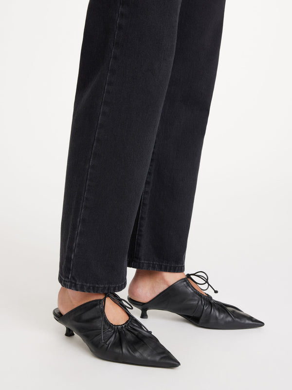 MASEY LEATHER MULES: BLACK