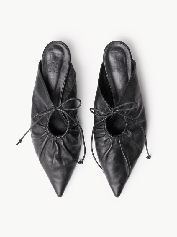 MASEY LEATHER MULES: BLACK