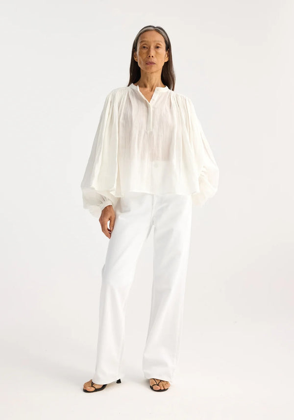 PLEATED RAMIE TOP: OPTIC WHITE