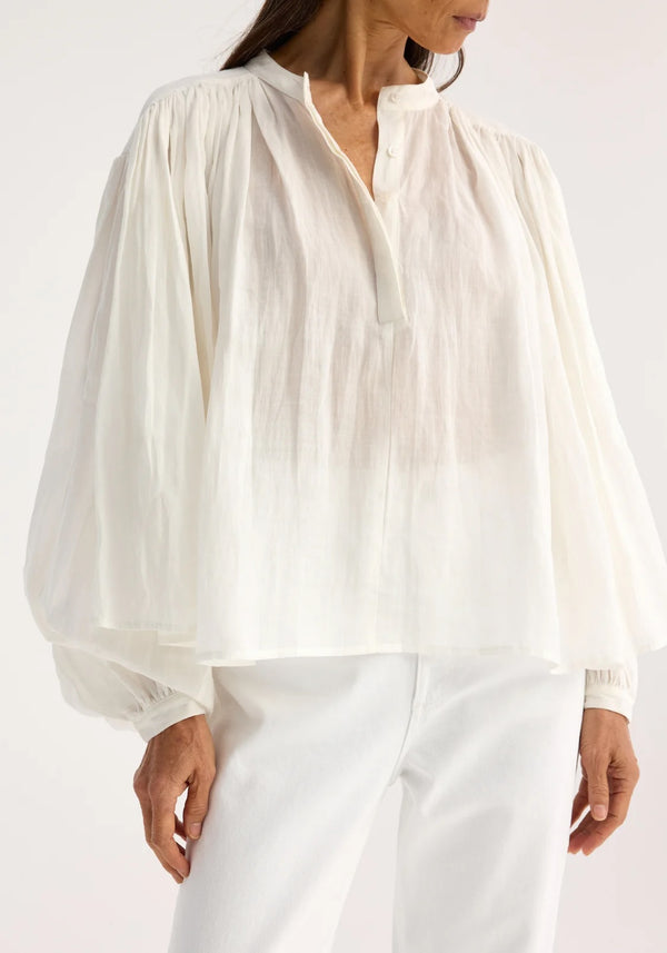 PLEATED RAMIE TOP: OPTIC WHITE