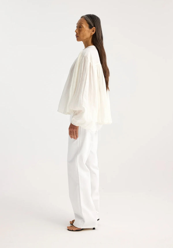 PLEATED RAMIE TOP: OPTIC WHITE