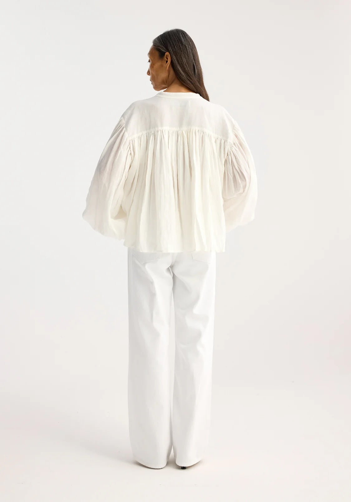 PLEATED RAMIE TOP: OPTIC WHITE