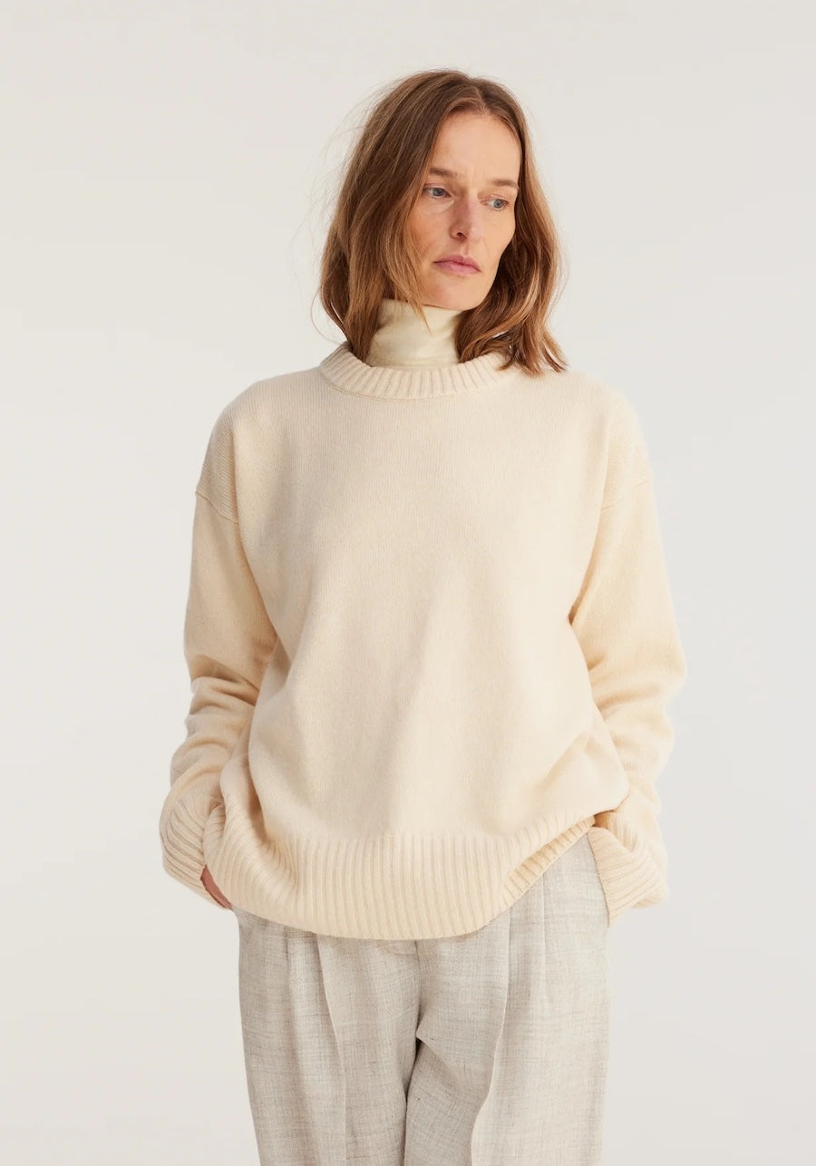 WOOL CASHMERE CREWNECK: CREAM