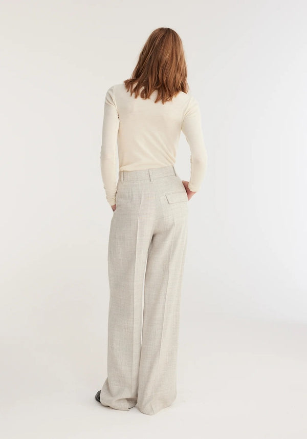 Wide Leg Pleated Trousers: Stone Melange