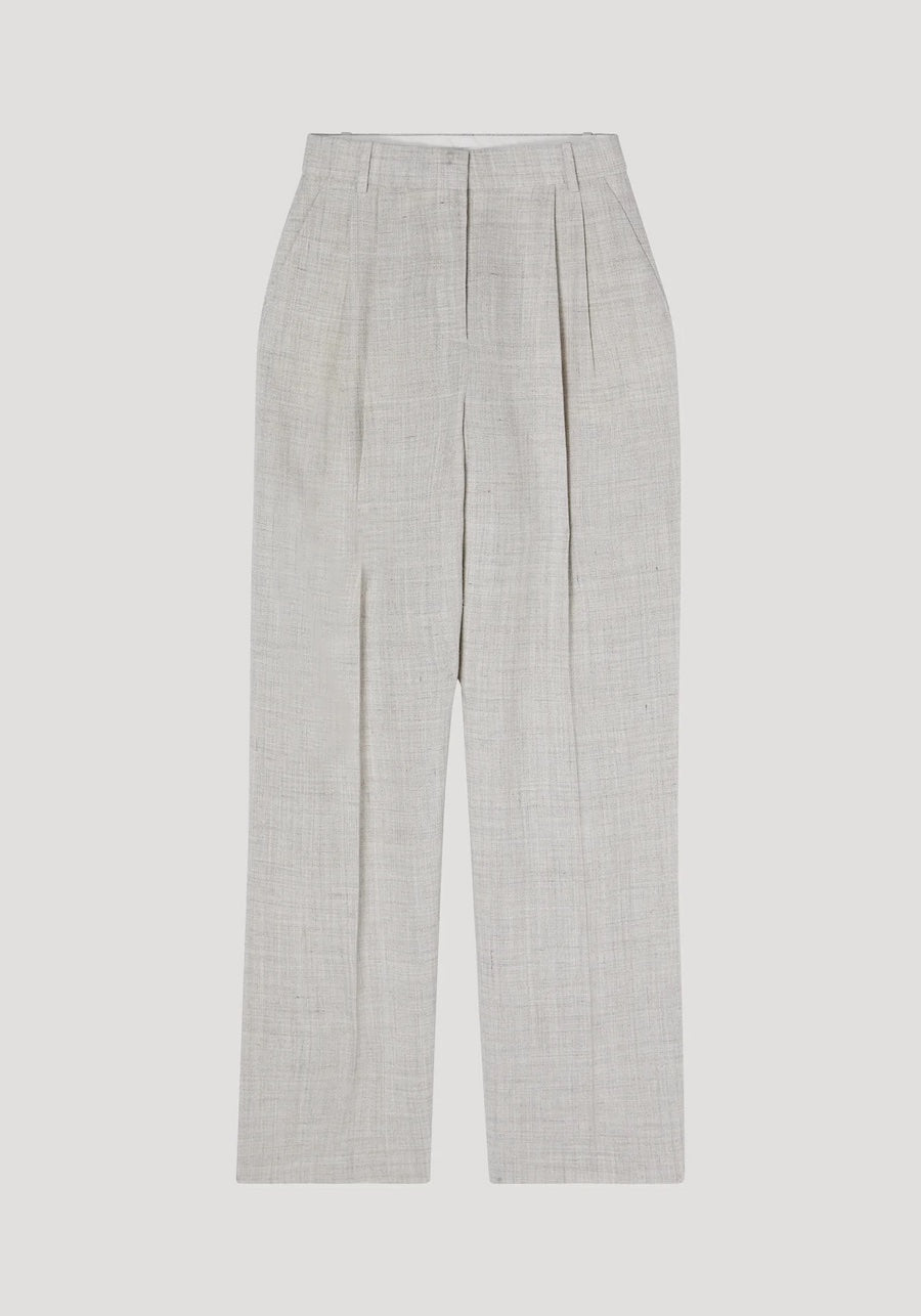 Wide Leg Pleated Trousers: Stone Melange