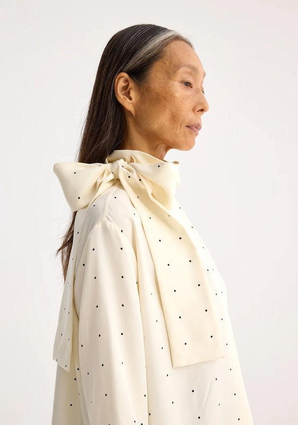 DOTTED SILK FOULARD TOP: CREAM / BLACK DOT