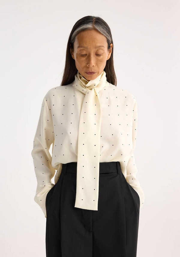 DOTTED SILK FOULARD TOP: CREAM / BLACK DOT