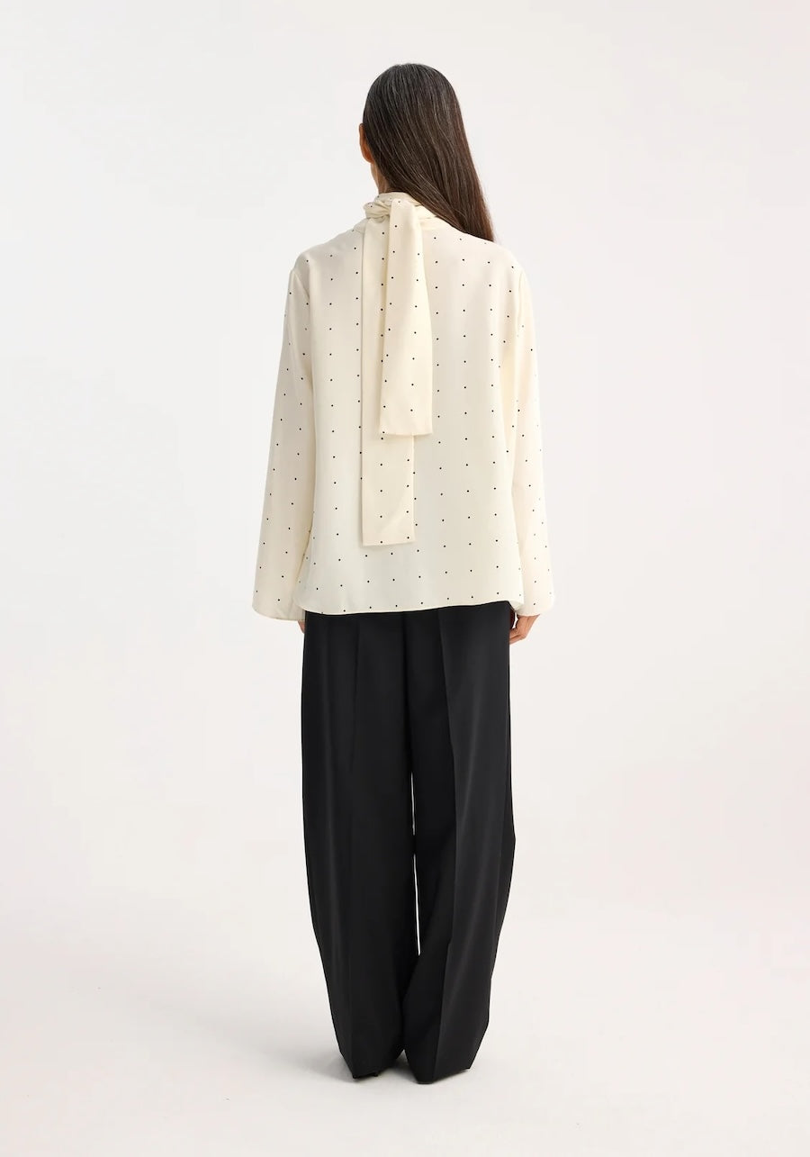 DOTTED SILK FOULARD TOP: CREAM / BLACK DOT