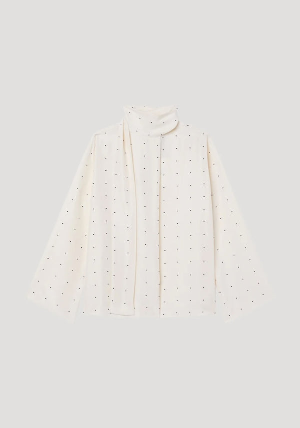 DOTTED SILK FOULARD TOP: CREAM / BLACK DOT