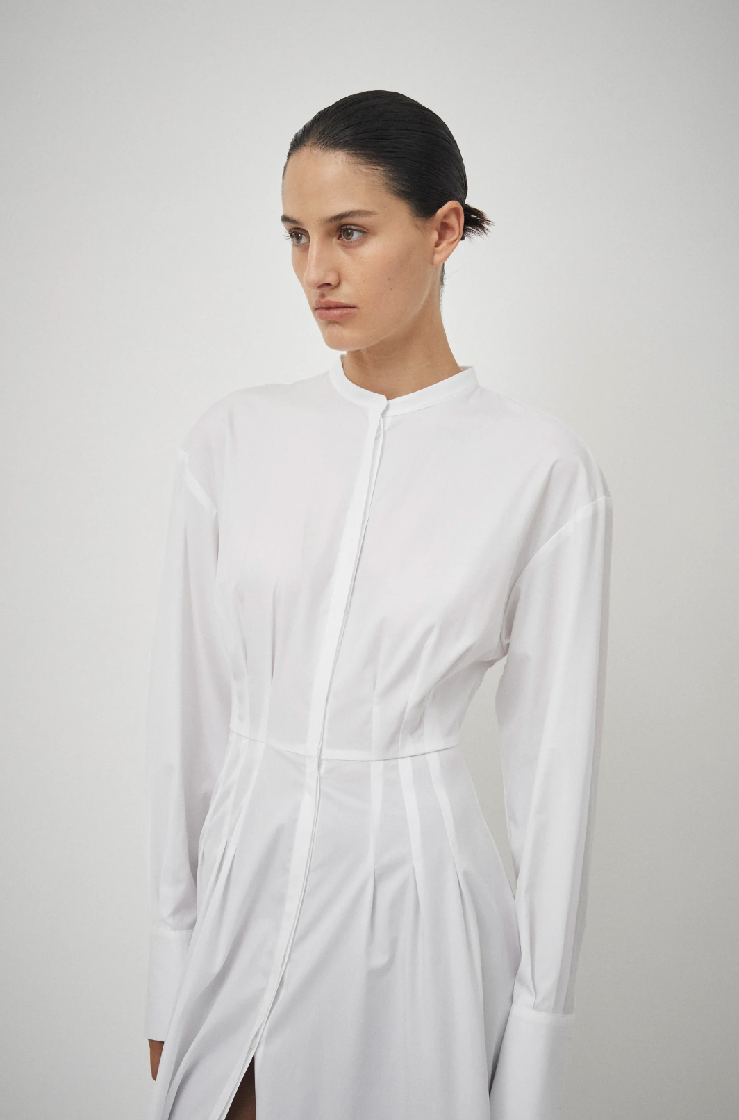 Cotton Pleat Detail Dress: White