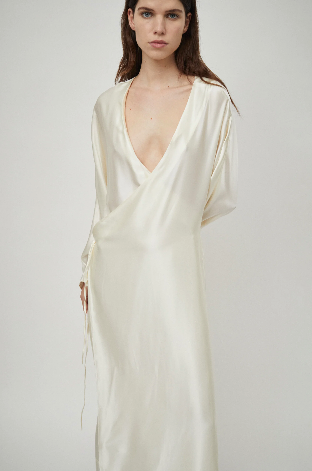 Silk Satin Wrap Dress: Ivory