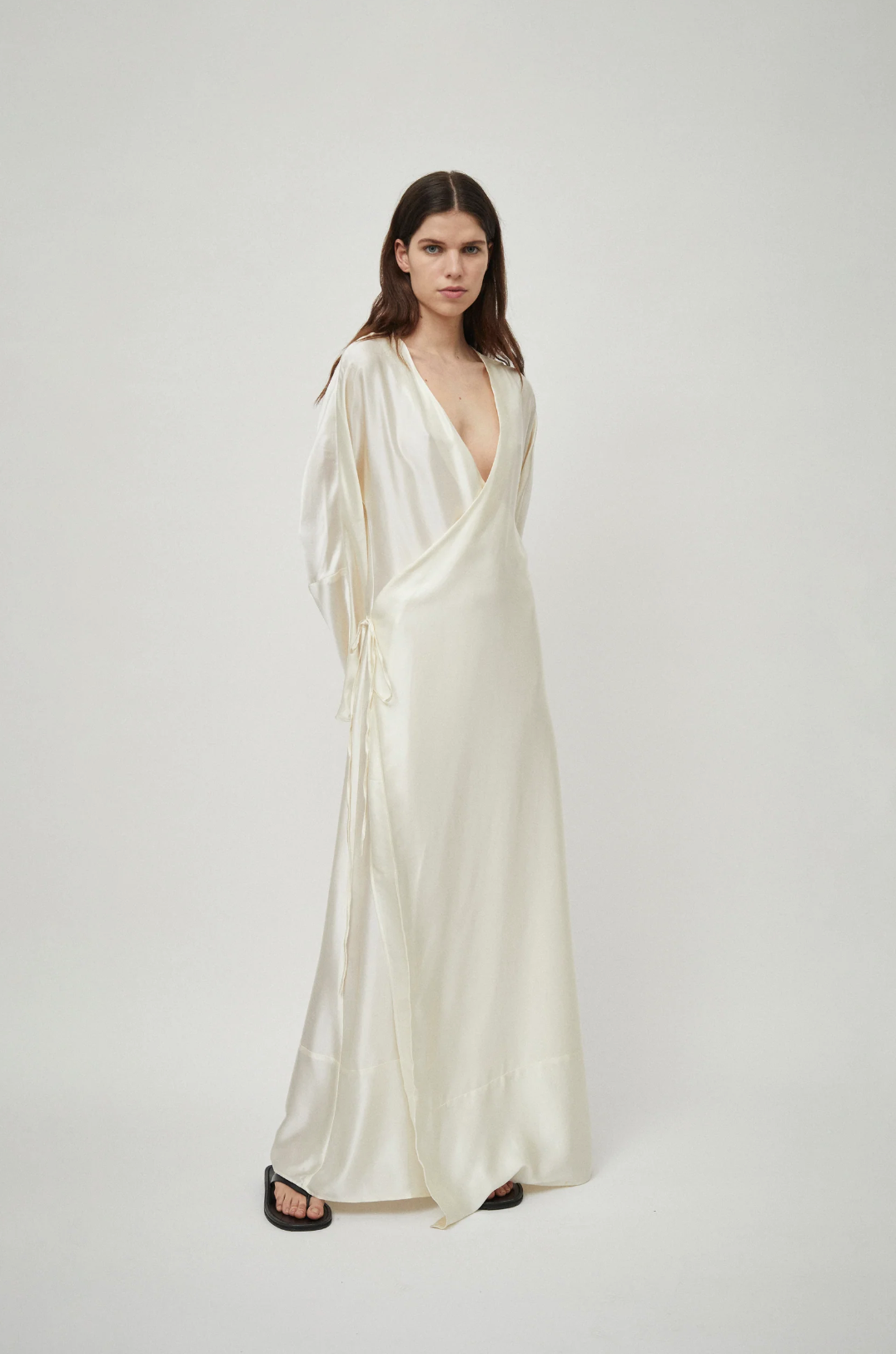 Silk Satin Wrap Dress: Ivory