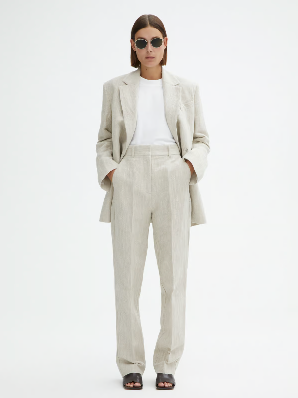 Tailored Linen Trouser: Light Sand Beige