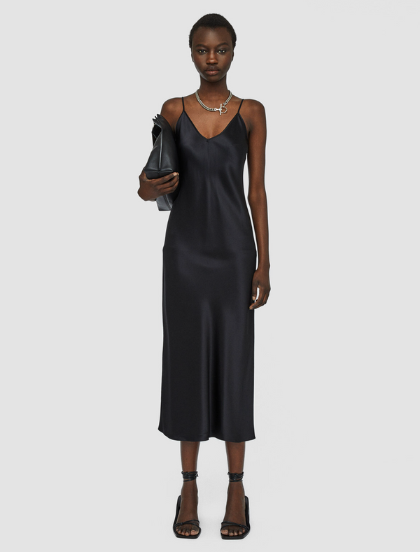 SILK SATIN CLEA DRESS: BLACK