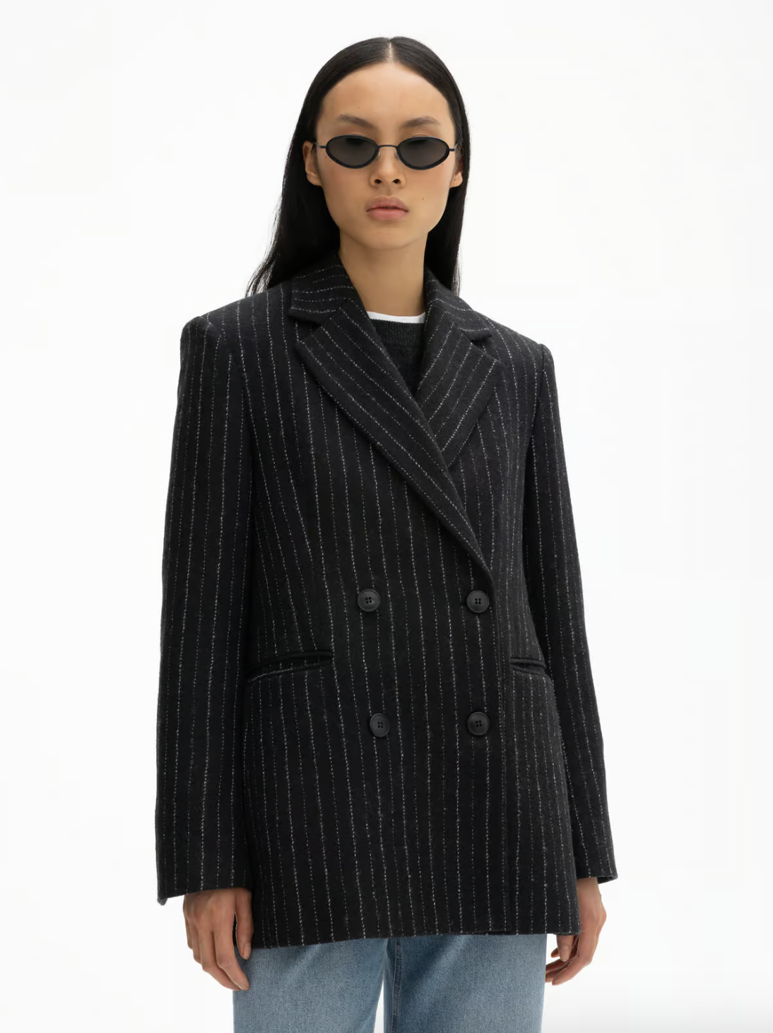 Pinstripe Blazer: Black/White