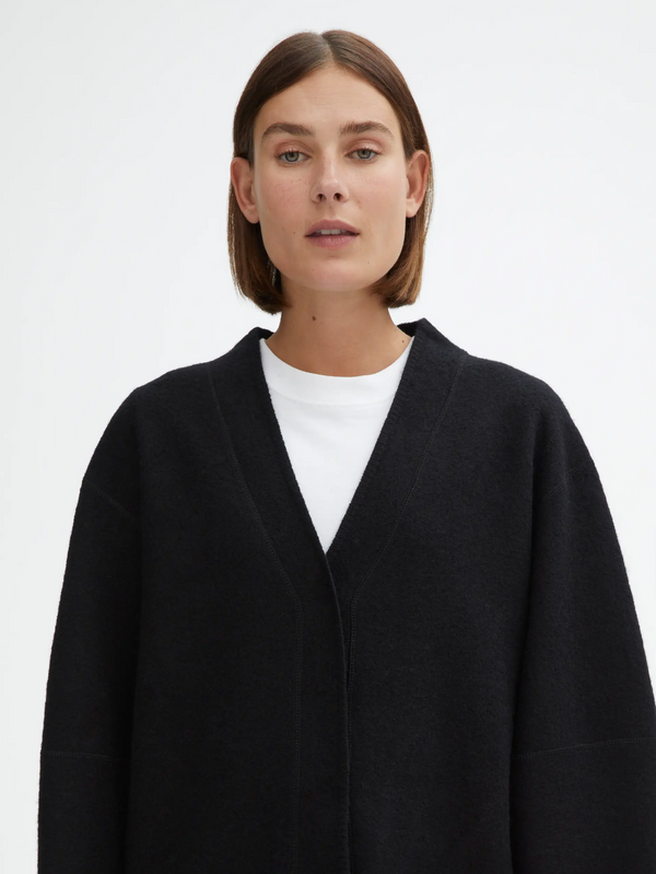 LONG WOOL CARDIGAN: BLACK