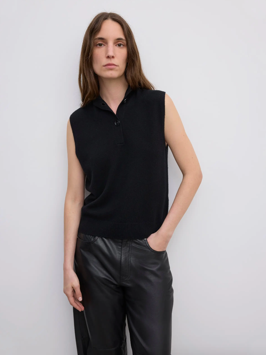 Sleeveless Knit Top Cashmere Blend: Black
