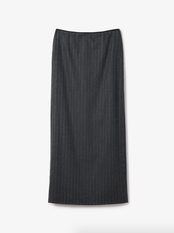 Pencil Maxi Skirt: Grey Pinstripe